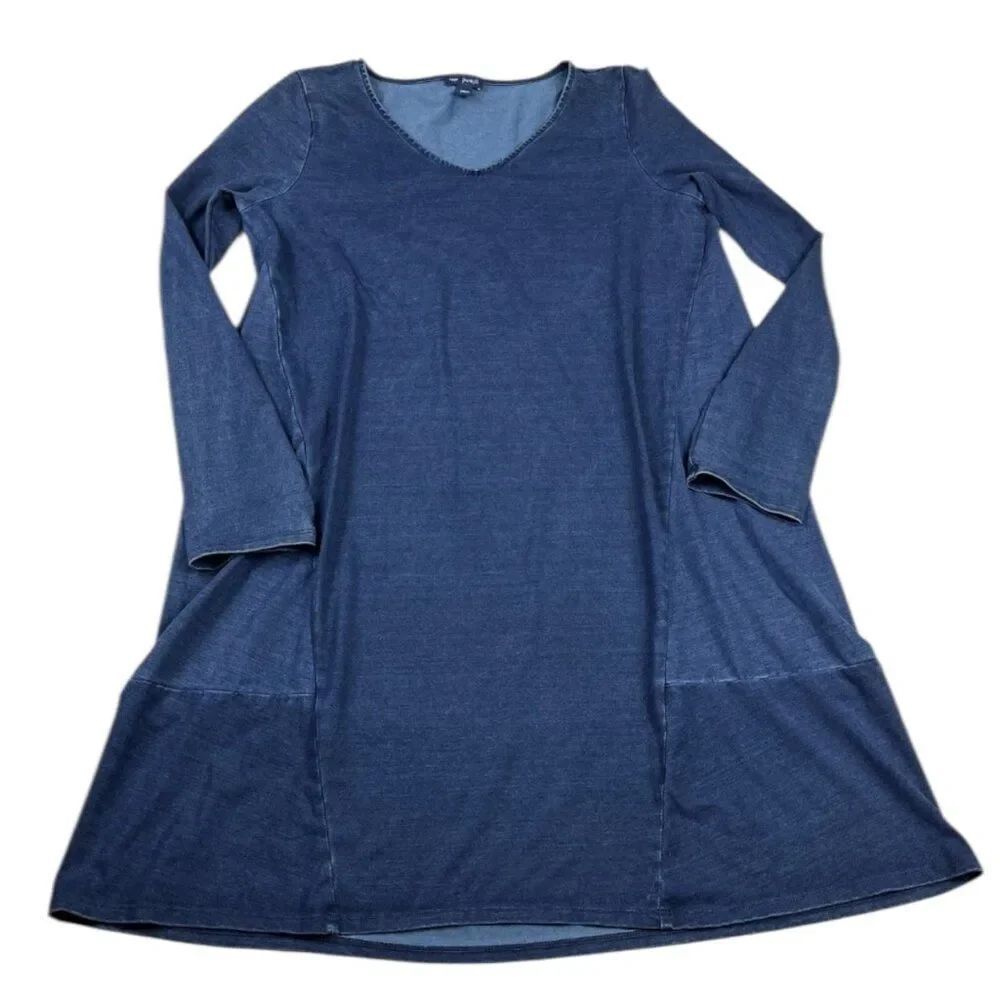 Pure Jill J.Jill Indigo Shirt Dress Blue Lagenlook Long Sleeve Casual V-Neck